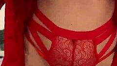 Brunette Teen in Red Lingerie Teases and Touches Herself