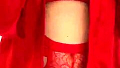 Brunette Teen in Red Lingerie Teases and Touches Herself
