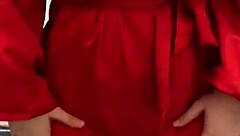 Brunette Teen in Red Lingerie Teases and Touches Herself