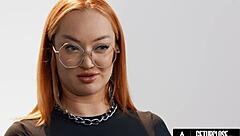 Up close view of redhead Emma Magnolia in solo orgasm scene