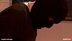 Bound student gagging on monster cock.