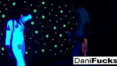 I'm sexy dani having a hot black light threesome with blowjob and group action, oops