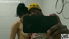 What if you caught your friend sucking off a gay milf brunette in the bathroom