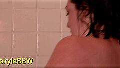 Itskyliebbw enjoys bbw shower play in fishnets and stockings.
