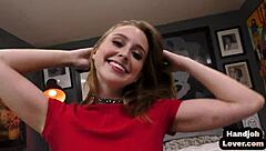 curvy blonde babe jerks off while showing lingerie body