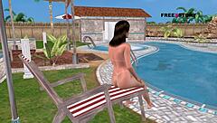what's this animated 3d cartoon girl doing sexy poses and showering by the pool?