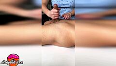 Sexy blonde gives handjob to big cock lover instead of dinner