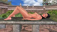 Cute Indian girl in 3D cartoon uses carrot for masturbation