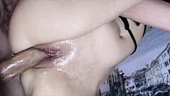 She whispers, 'I'm a Russian slut in stockings taking a big dick in my pussy.'