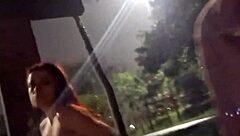 Risky Masturbation on Street for Hot Redhead at Bus Stop