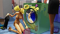 i watch two busty lesbians use double dildo in public store