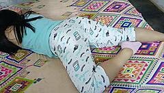 Unbelievable! Stepmom flashes panties while getting ass fucked, almost caught swallowing cock!