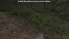 Girl boldly masturbates cock in the public alley, engaging in street sex and blowjob