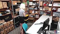 Hot blonde teen 18+ with small tits gets caught at office by policeman