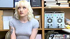 Hot blonde teen 18+ with small tits gets caught at office by policeman