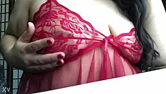 Sexy brunette shakes her big fat titties hard