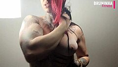 Brazilian fitness babe shows off huge silicone ass and busty chest