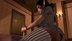In the goth elf's POV world, she gives handjob and blowjob in 3D.