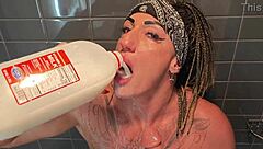 I Fuck Hard Bathed in Milk with Deepthroat Dildo Action