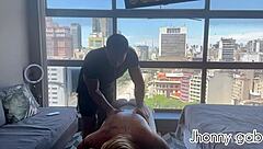 a steamy massage turns wild for tattooed blonde Luxx with a monster cock.