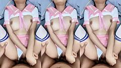 Smashing hardcore anal with a busty Chinese babe’s massive tits.