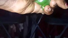 mature woman masturbating with plantain versus pepper, getting wet and cumming