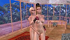 Animated Porn of Two Lesbian Girls Kissing and Fucking with Double Dildo