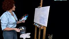 Big Tits Milf Ryan Keely in Bob Ross Cosplay Gets Horny During Painting Webcam Show