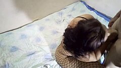 She wore sexy fishnet stockings while getting pounded hard in a juicy anal session