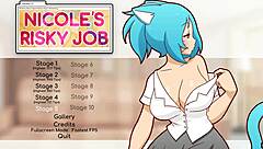 Nicole's risky hentai job, masturbating while staring at exposed tits!