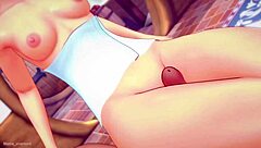 Gwen Stacy in hentai squeezes a hard cock between her wet legs after shower for intense footjob and cumshot