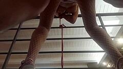 Bound milf laura gags on deepthroat in fishnets