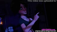 Milf 3d hentai with short hair, green shirt, big chest, shorts, and red thong giving in bedroom