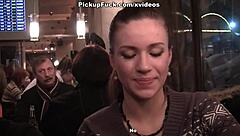 two girlfriends share a public blowjob on lucky guy