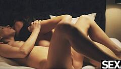 Lesbian redhead licks girlfriend’s big natural tits to orgasm