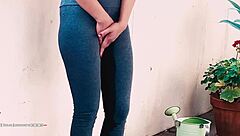 Hey Tina, locked out on the balcony? Desperate to piss, huh? What’s gonna happen next with that Asian cutie in leggings outdoors?