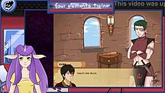 Avatar trainer gets blowjob from guard with big tits.