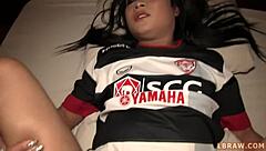 ladyboy aum takes it raw with a sticky creampie finish