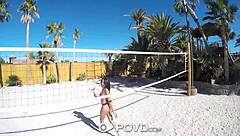 Povd backyard badminton turns into massage and anal fuck with busty Anissa Kate