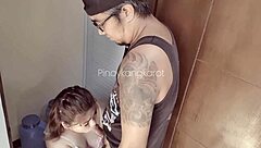 Delivery boy scores big with chubby blonde's wet natural tits