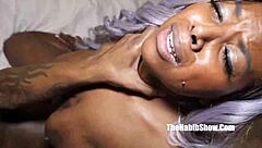 Thick chocolate booty keeps riding that huge black cock