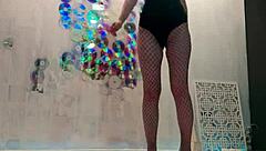 Beauty masturbates wildly after Christmas photoshoot. Crazy orgasm hits hard.