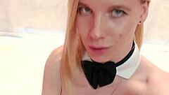 Beauty masturbates wildly after Christmas photoshoot. Crazy orgasm hits hard.