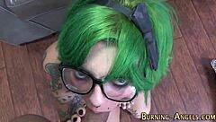 Tattooed whore rides hard in POV action. Her emo style and piercings drive me wild!