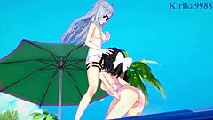 miku kohinata and laura bodewig in steamy lesbian hentai play - symphogear & infinite stratos