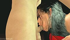 busty latina babe in 3d sucking cock