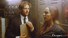 Deeper Abigail Mac Fucks Young Employee in Bathroom with Hairy Pussy Teasing