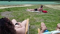 man, touchin myself on the beach while voyeur jerks off nearby.