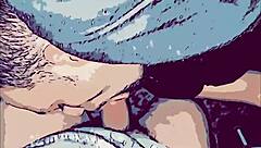 Gay cartoon guy fucks the passive slut's mouth with his big thick cock