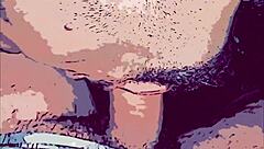 Gay cartoon guy fucks the passive slut's mouth with his big thick cock